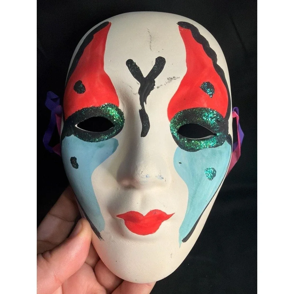 Vintage Hand-Painted Ceramic Mardi Gras Mask Wall Art